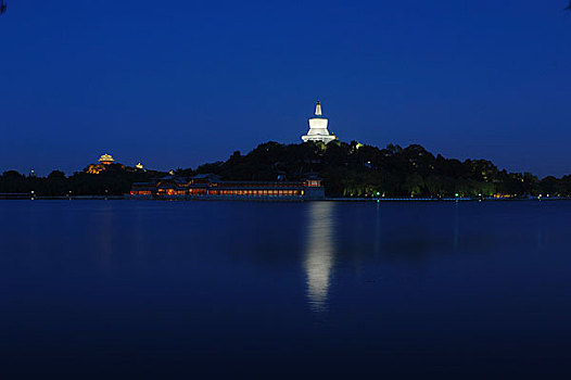 北海公园暮色中的北海和景山公园