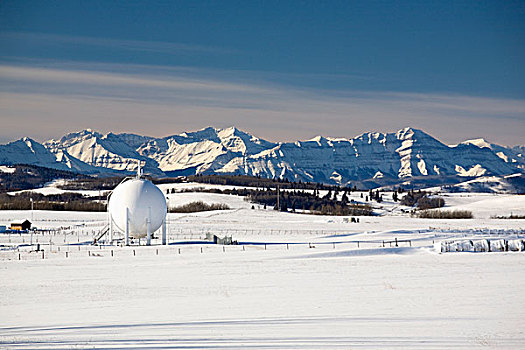 球体,油罐,积雪,土地,艾伯塔省,加拿大