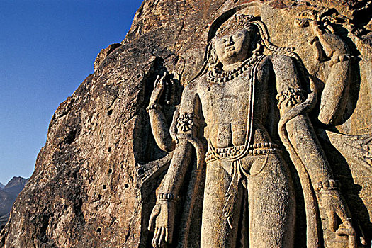 石头,浮雕,查谟-克什米尔邦,北印度,印度,亚洲