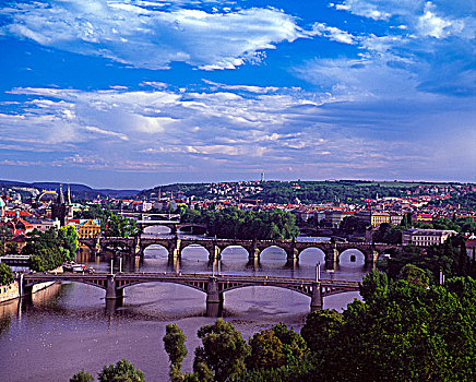 共和国,布拉格,景色,伏尔塔瓦河,城镇,桥,金色,夜光