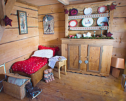 小,床,喜庆,装饰,木质,小屋