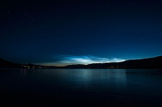 云,上方,湖,夜晚,潘提顿,不列颠哥伦比亚省,加拿大