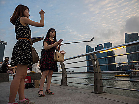 游客,摄影,手机,相机,码头,湾,新加坡