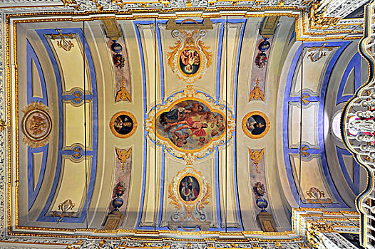 内景,天花板,绘画,拱顶,教堂,老城,里斯本,葡萄牙,欧洲