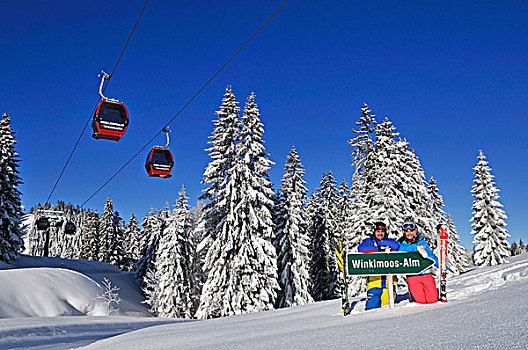 滑雪者,吊舱,缆车,有轨电车,区域,巴伐利亚,德国,欧洲