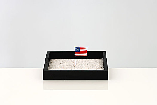 小,美国国旗,收件箱,沙子