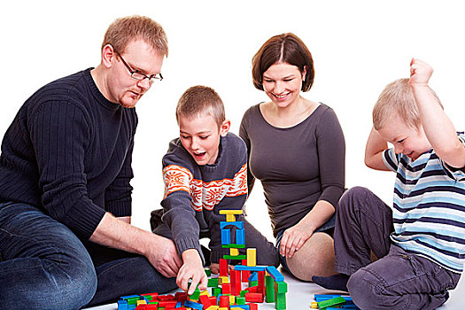 幸福之家,两个,玩耍,孩子,一起,积木