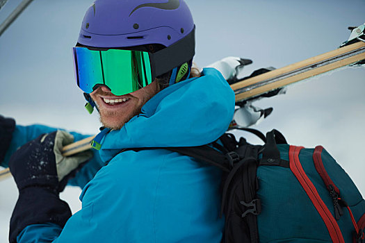 男性,滑雪,扭头,头像,隆河阿尔卑斯山省,法国