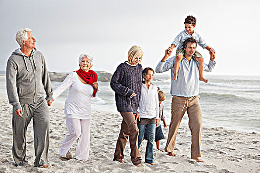 家庭,享受,海滩