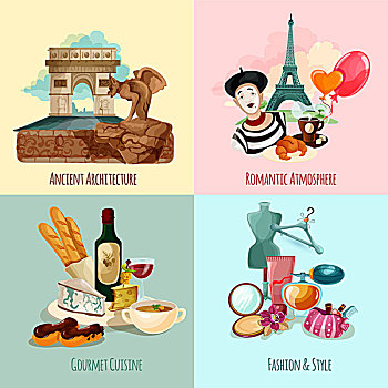 巴黎,设计,概念,建筑,食物,时尚,风格,卡通,象征,隔绝,矢量,旅游