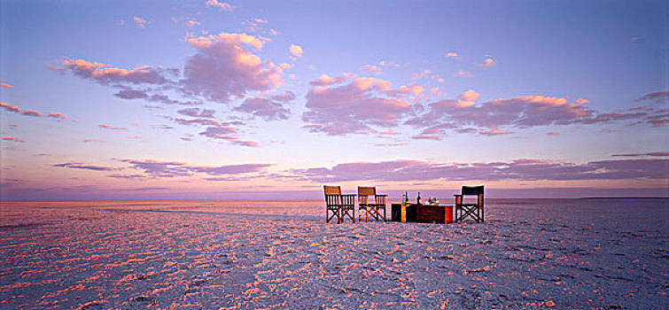 桌子,椅子,日落,博茨瓦纳