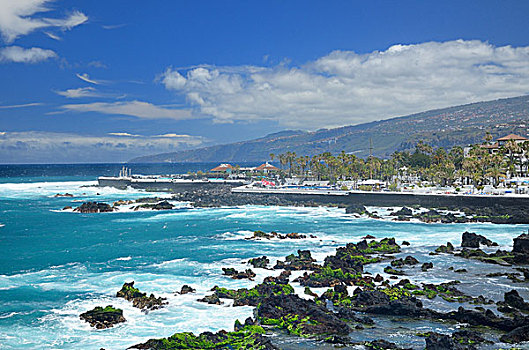 海浪,城市,岸边,浴,风景,建筑师,波多黎各,特内里费岛,加纳利群岛,西班牙,欧洲