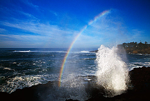 彩虹,上方,碰撞,波浪,湾,太平洋海岸