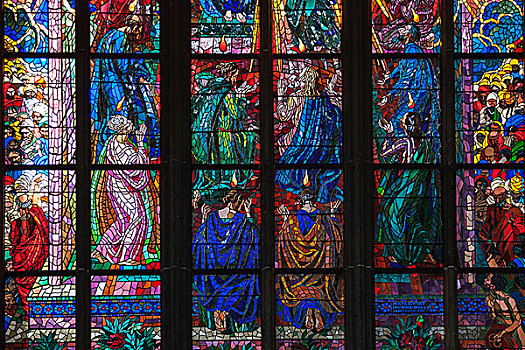 玻璃窗,大教堂,布拉格城堡,布拉格,捷克共和国,欧洲