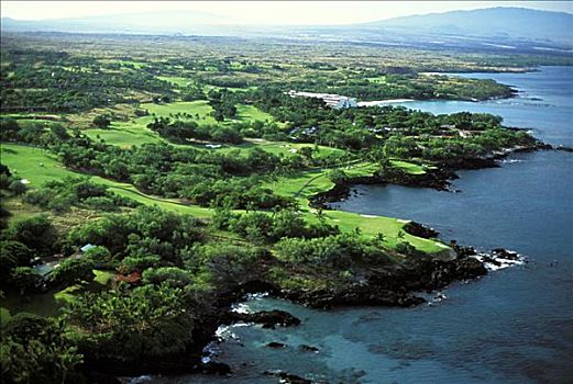 夏威夷,夏威夷大岛,柯哈拉海岸,莫纳克亚海滩度假村,高尔夫球场,航拍