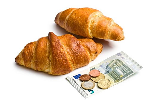 两个,牛角面包,欧元