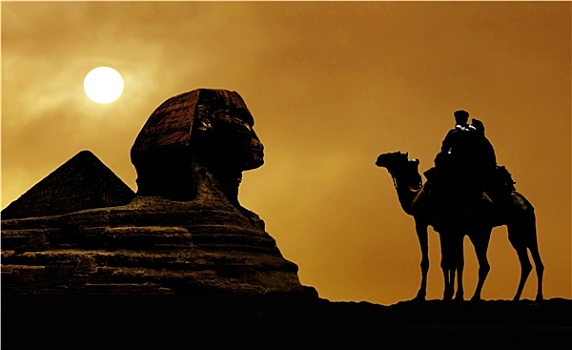 象征,埃及,金字塔,狮身人面像,骆驼