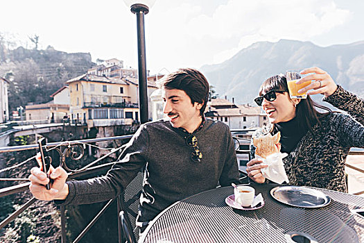情侣,智能手机,餐馆,蒙特卡罗,意大利