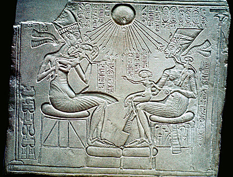 埃及人,浮雕,拿着,女儿,公元前14世纪,艺术家,未知