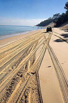 四轮驱动,交通工具,海滩,摩尔顿岛,昆士兰,澳大利亚