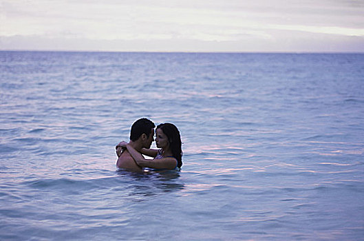 侧面,年轻,伴侣,一起,海滩,斐济