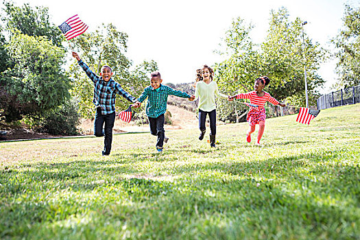 孩子,玩,美国国旗,公园