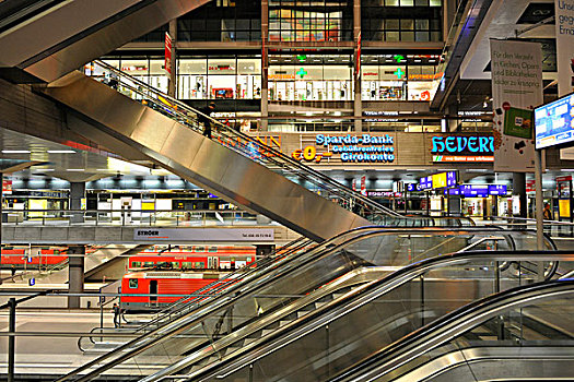 扶梯,中央车站,柏林,德国,欧洲