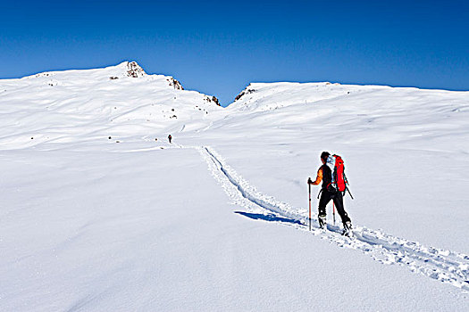 越野滑雪者,向上,山,高处,白云岩,特兰迪诺,意大利,欧洲