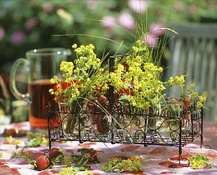 夏天,桌子,新鲜,草莓,斗篷草