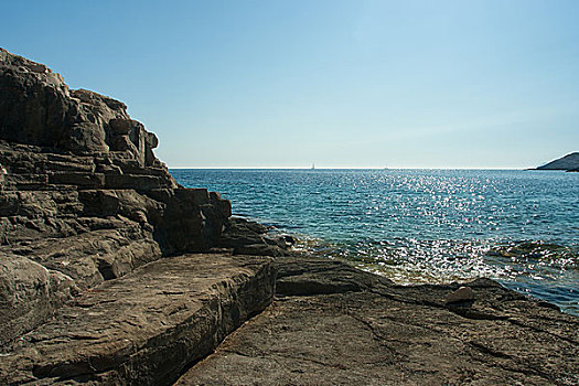 漂亮,岩石,海滩,克罗地亚