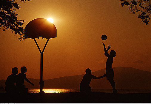篮球,日落,公园,温哥华,不列颠哥伦比亚省,加拿大