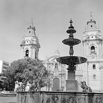 秘鲁,喷泉,正面,殖民地,教堂