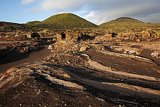 残留,房子,上升,室外,火山岩,火山灰,后面,火山,岛屿,法亚尔,亚速尔群岛,葡萄牙