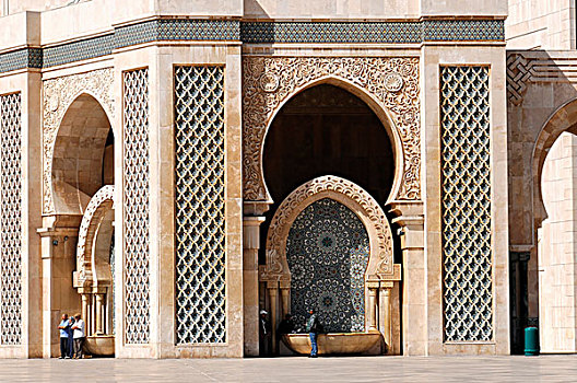 喷泉,哈桑二世清真寺,大清真寺,哈桑二世,卡萨布兰卡,摩洛哥,北非,非洲