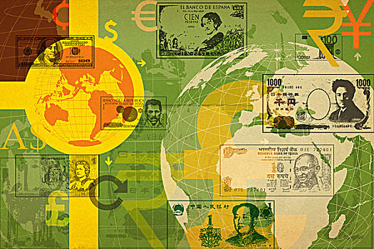 插画,全球,货币