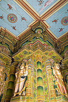 雕塑,雕刻,柱子,庙宇,比卡内尔,拉贾斯坦邦,印度