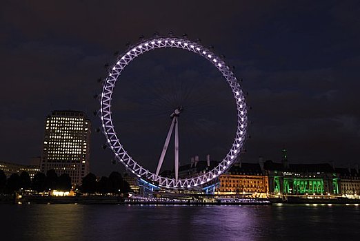 英格兰,伦敦,伦敦南岸,伦敦眼,黄昏,泰晤士河