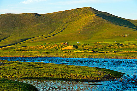 丘陵地貌,河,山谷,蒙古,亚洲