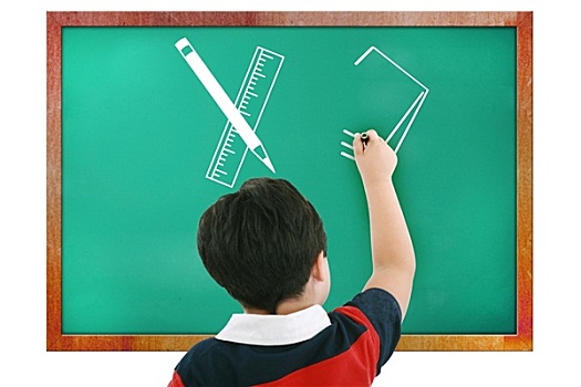 男孩,教室,思考,文字,计算,黑板