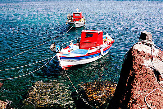 两个,小,渔船,岸边,南方,锡拉岛,希腊