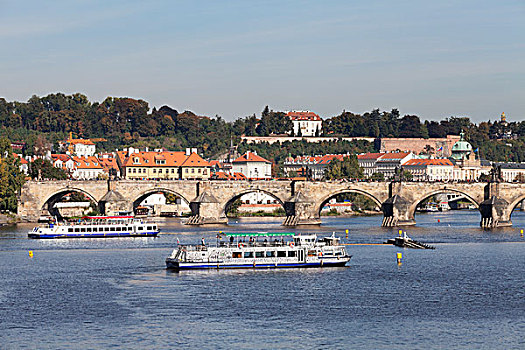 旅游,船,查理大桥,世界遗产,布拉格,波希米亚,捷克共和国,欧洲