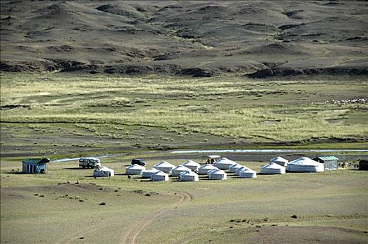 蒙古包,露营,宽,山,草原,风景,靠近,寺院,蒙古