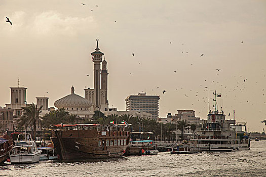传统,船,迪拜河,迪拜,阿联酋