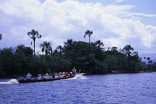 南美,委内瑞拉,卡奈伊玛国家公园,河,游客