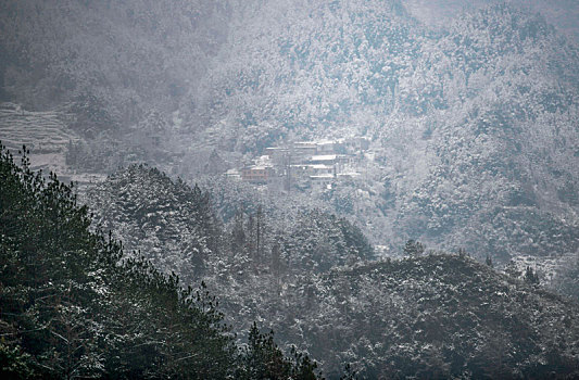 亚洲,中国,重庆,酉阳,天空,山坡,青山,白雪,树枝,公路