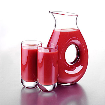 罐,番茄汁,两个,满,玻璃杯