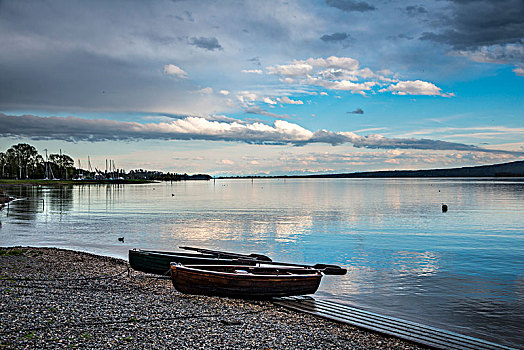 两个,划艇,湖,晚间,康士坦茨湖,巴登符腾堡,德国,欧洲