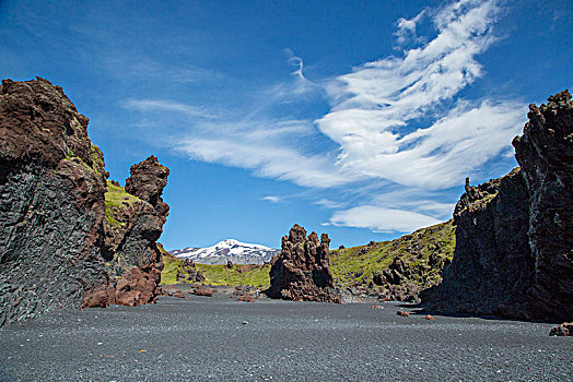 冰岛,海滩,红岩,怪诞,云