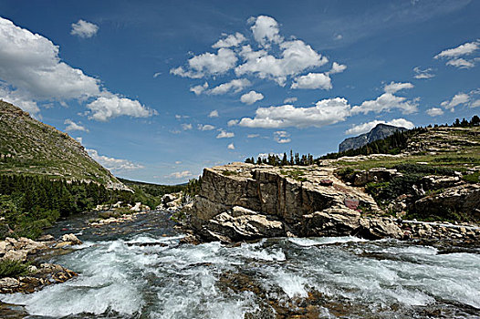 瀑布,靠近,湖,许多,冰河,区域,冰川国家公园,蒙大拿,美国