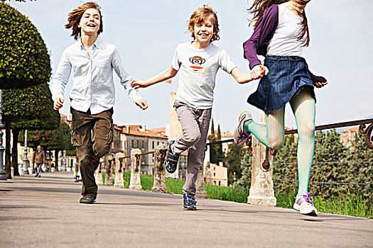 姐妹,年幼,兄弟,跑,公园,威尼斯省,意大利